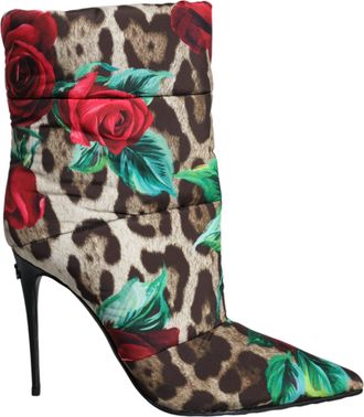 Dolce & Gabbana Multicolor Luipaard Rozen Enkellaarsjes