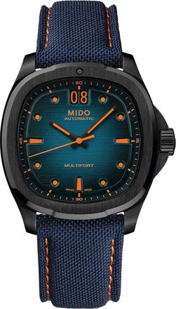 Mido Multifort TV Big Date Automatic Webbing Strap Watch, 39.2mm x 40mm in Blue at Nordstrom