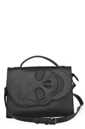 Banned Tenebris Gothic Skull Shoulder Bag with Adjustable Strap, Black and Red, PU Leather, 28 x 20 x 6.5cm (Black)