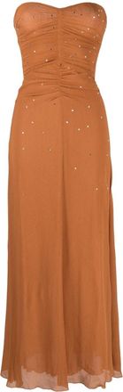 Forte_Forte crystal-embellished silk maxi dress - women - Silk/Polyamide/Elastane - II - Brown