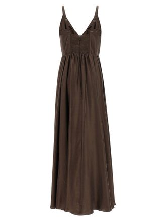 Zimmermann Pleated Silk V-Neck Dress - Brown