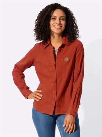 Casual Looks Langarmbluse CASUAL LOOKS, Damen, Gr. 36, rostrot, 100% Baumwolle, unifarben, Blusen Langarmbluse