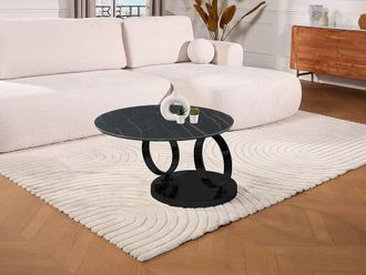 Vente-Unique Coffee Table With Swivelling Trays - Ceramic & Tempered Glass - Black in Clear