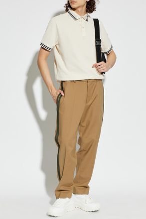 Moncler Polo With Embroidered Logo, Mens, Cream