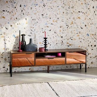 Sweeek 151.5cm Vintage Tv Unit Walnut Wooden Effect 2 Doors 1 Drawer