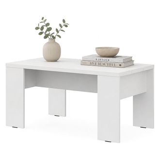 Dmora Mesa De Centro Riposto, Forma Rectangular, Tapa Color Blanco, Estructura Acabado Mate, 90x50x43h Cm Blanco Mate