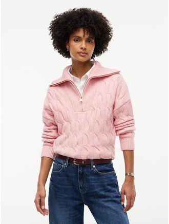 Tommy Hilfiger Womens Cable Knit Quarter-Zip Sweater - Pink - XXL