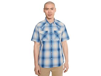 Pendleton Frontier Shirt Short Sleeve Mens Jacket Ivory/Blue Plaid : 2XL, Cotton/Polyester