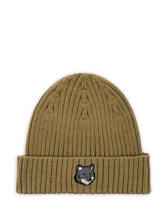 Maison Kitsuné fox-head ribbed beanie - men - Wool - One Size - Brown