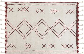 Beliani Alfombra De Algod&oacute;n Blanco Crema Rojo Oscuro 160 X 230 Cm Geom&eacute;trico Kenitra