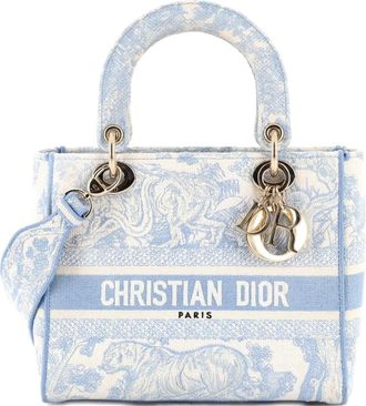 Dior Lady D-Lite Bag Embroidered Canvas Medium satchel - Blu