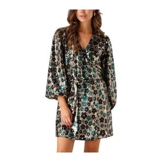 Notre-V Kleedjes, Dames, Veelkleurig, XS, Pailletten, Sprankelende Mini-jurk met Pailletten en Bloemmotief