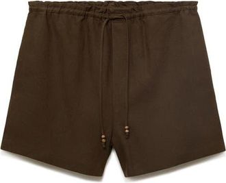 Mango Drawstring Waist Line Blend Shorts in Khaki Green at Nordstrom, Size Xx-Small