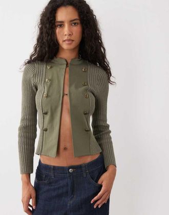 Mango giacca lavorata a maglia con dettagli militari verde salvia