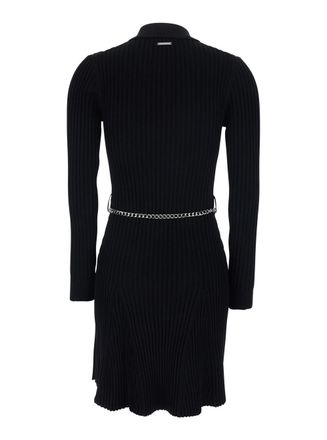 Michael Michael Kors Womens Flared Dress With Polo Collar, Black Viscose Recycled