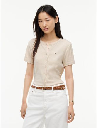 Tommy Hilfiger Womens Button-Front Favorite T-Shirt - Beige - XXL