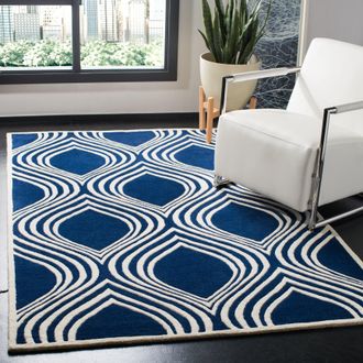 Safavieh Chatham Hand Made Area Rug, Dark Blue / Ivory Contemporary Style Non-Shedding