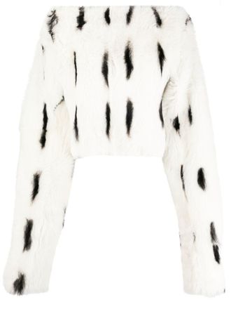 Balmain shearling boat-neck top - women - Fabric - 38 - White
