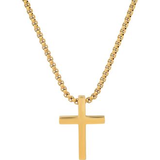HMY Jewelry Mens 18K Gold Plated Stainless Steel Cross Pendant Necklace in Yellow at Nordstrom Rack