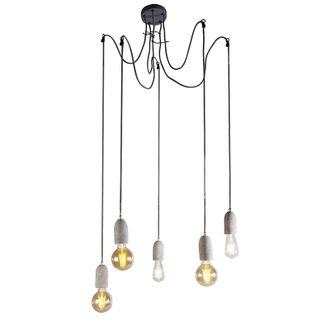 QAZQA Qazqa Dise&ntilde;o L&aacute;mpara Colgante Industrial De Hormig&oacute;n Gris - Cava 5 Piedra/cemento Redonda Adecuado Para Led Max. 5 X 40 Watt