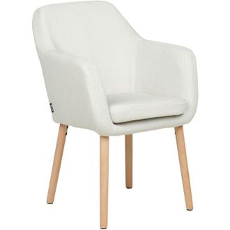 Beliani Classic Dining Chair Upholstered Velvet Fabric with Armrests Wooden Legs White Yorkville