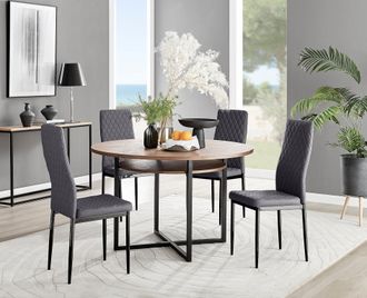 Furniturebox Adley Brown Wood Storage Dining Table & 4 Velvet Milan Black Leg Chairs in Grey