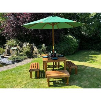 Charles Taylor Trading Knights Four Seater Garden Furniture Table Set - Fully Assembled in Light Brown