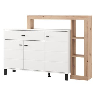 Dmora Aparador Piriap, Mueble 5 Estantes, Un Caj&oacute;n, 3 Puertas, 145x35x101h Cm Blanco