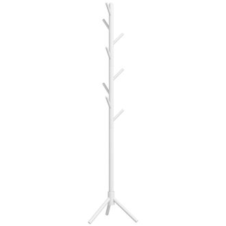 HOMCOM Coat Rack Bamboo Coat Stand With 8 Hooks For Handbags - White | TJ Hughes