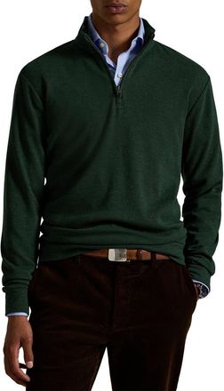 Polo Ralph Lauren Textured Double Knit Quarter Zip Pullover in Scotch Pine Heather/Blackboot at Nordstrom, Size Xx-Large