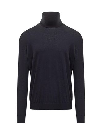 Malo Malo Lightweight Wool Blue Long Sleeve Turtleneck