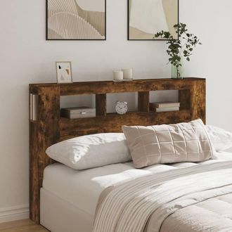 Berkfield Home LED Headboard Smoked Oak 160x18.5x103.5 cm Engineered Wood in Brown