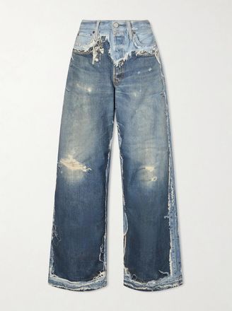 Acne Studios Jeans A Gamba Dritta In Denim Biologico Stampato Trompe Loeil 1981 - Blu