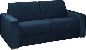 Vente-Unique Sof&aacute; cama de 3 plazas tipo italiano de terciopelo CALITO - Azul noche - Cama de 140 cm - Colch&oacute;n de 22 cm con memoria de forma