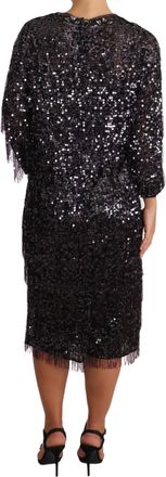 Dolce & Gabbana Black Sequined Long Sleeve Shift Midi Womens Dress