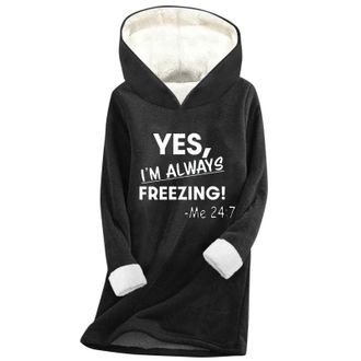 Generic Yes Im Always Freezing Sweatshirts for Women Sherpa Hoodies Trendy Fleece Lined Jumper Long Sleeve Fuzzy Cozy Sweatshirt Winter Casual Warm Sweater Pu