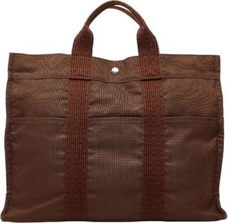 Herm&egrave;s Brown Canvas Handbag Tote Bag (Pre-Owned)