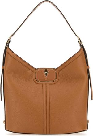 Valentino Garavani Camel Leather Vlogo Handbag