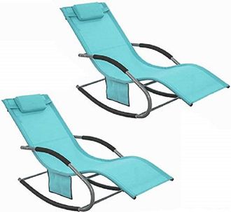 SoBuy Set De 2 Tumbonas, Mecedora Con Almohada Y Bolsillo Lateral, Estructura De Hierro, Malla Transpirable Teslin, C&oacute;modo, Soporta Hasta 150 Kg Azul X 2 Og