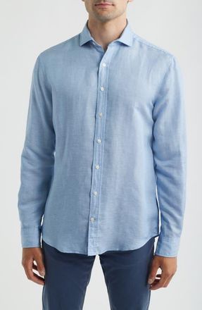 Johnnie-O McCarthy Solid Linen Blend Button-Up Shirt in Maliblu at Nordstrom, Size Xx-Large
