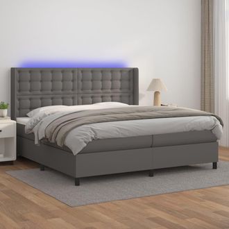 vidaXL Vidaxl - Cama Box Spring Colch&oacute;n Y Led Cuero Sint&eacute;tico Gris 200x200 Cm