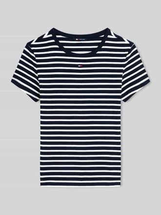 Tommy Jeans Slim Fit T-Shirt aus Baumwoll-Mix in Rippstrick in Marine, Gr&ouml;&szlig;e XL