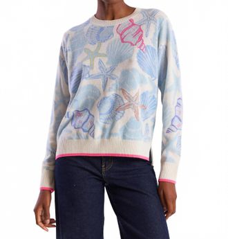 Brodie Scatter Shell Cashmere Crew Jumper In Organic White