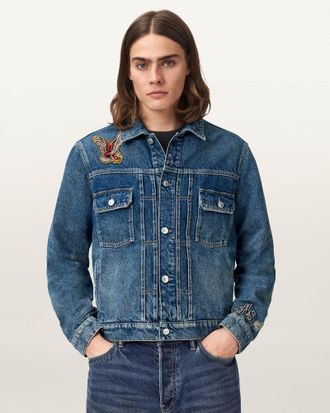 AllSaints Cotton Exile Slim Fit Denim Patch Jacket, Size: XXL