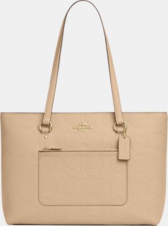 Coach Womens Station Tote in Signature Pebbled Leather - Beige - One Size
