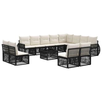 vidaXL Conjunto De Sof&aacute;s De Jard&iacute;n 13 Pcs Negro Y Blanco Crema Vidaxl