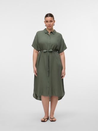 Vero Moda Curve Hemdblusenkleid VERO MODA CURVE VMBUMPY SS SHIRT DRESS WVN GA CUR, Damen, Gr. 44, N-Gr, gr&uuml;n (laurel wreath), Web, Obermaterial: 100% Viskose, unifarb