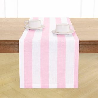 Solino Home Linen Table Runner for Dining Table, Holiday and Everyday Table Decor - Cabana Stripe in Cherry Blossom And White at Nordstrom, Size Large