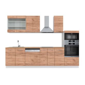 Vicco Mueble De Cocina Fame-line, Oro Potencia Roble/blanco, 300 Cm Con Armario Alto, Et Roble