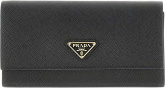 Prada Saffiano leather clutch with triangle logo Woman One Size